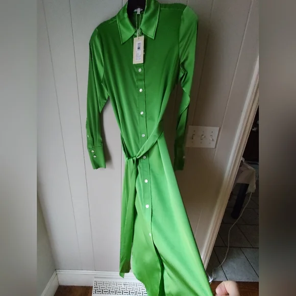 Ramy Brook Silk Victoria Tropic Green Button Tie Dress. Size XXS NWT - Picture 2 of 7